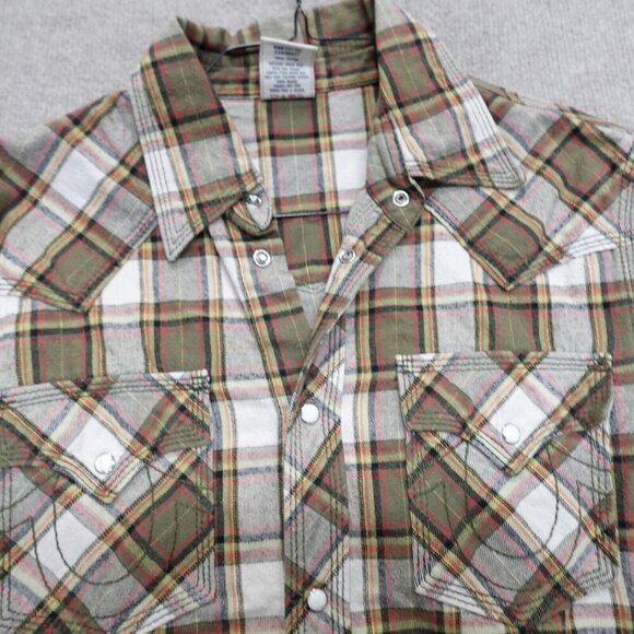 True Religion Shirt Large Brown Beige Plaid Pearl Snap Long Sleeve Western - Picture 1 of 11
